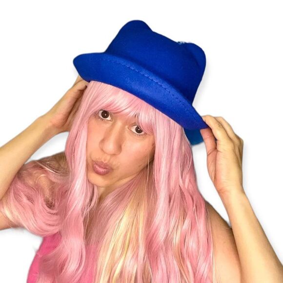 Pink Round Crown Stiff Brim Derby Cat Ears Bowler Hat NEW - Picture 4 of 4